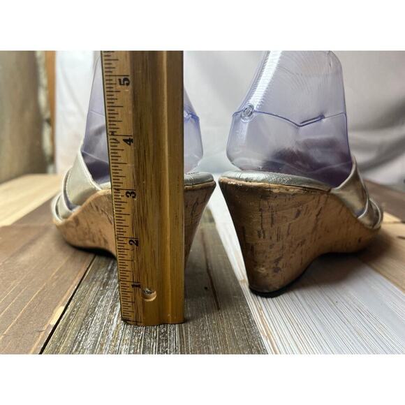 Attention Sandals Womens Size 8 M Silver Wedge Slip On Open Toe Comfy Academia - Picture 7 of 11